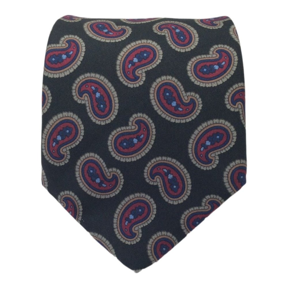 AQUASCUTUM LONDON Green Paisley Silk Tie Made In USA  60"/3".1/2 EX COND